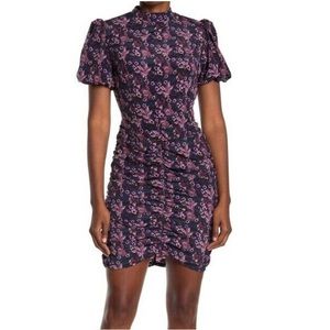 Melrose and Market Floral Satin Ruched Short Sleeve High Neck Dress - XL